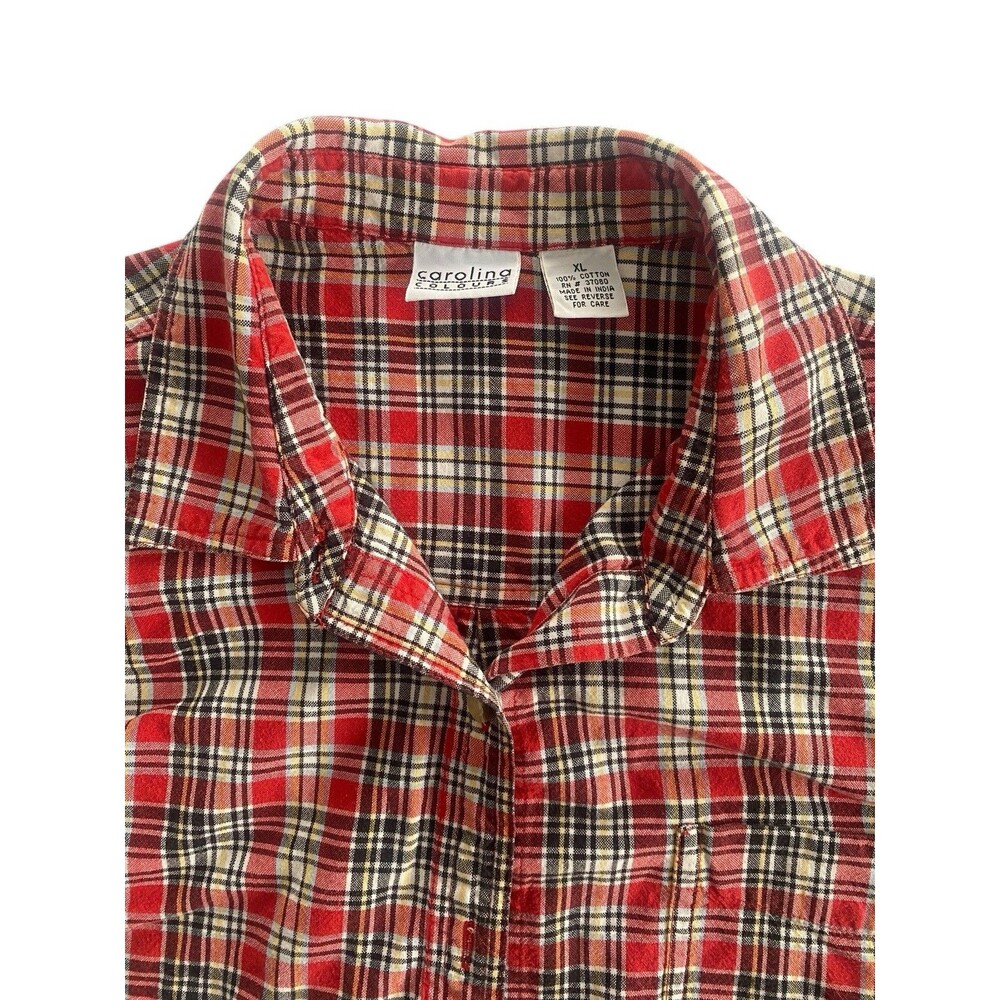Womens Red Plaid Shirt Top Long Sleeve Button Up XL Carolina Colours
